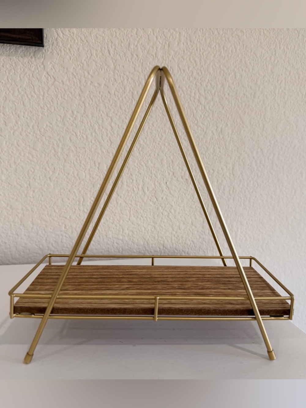 Gold Metal & Wood Triangular Display Shelf / Tray - Picture 2 of 5
